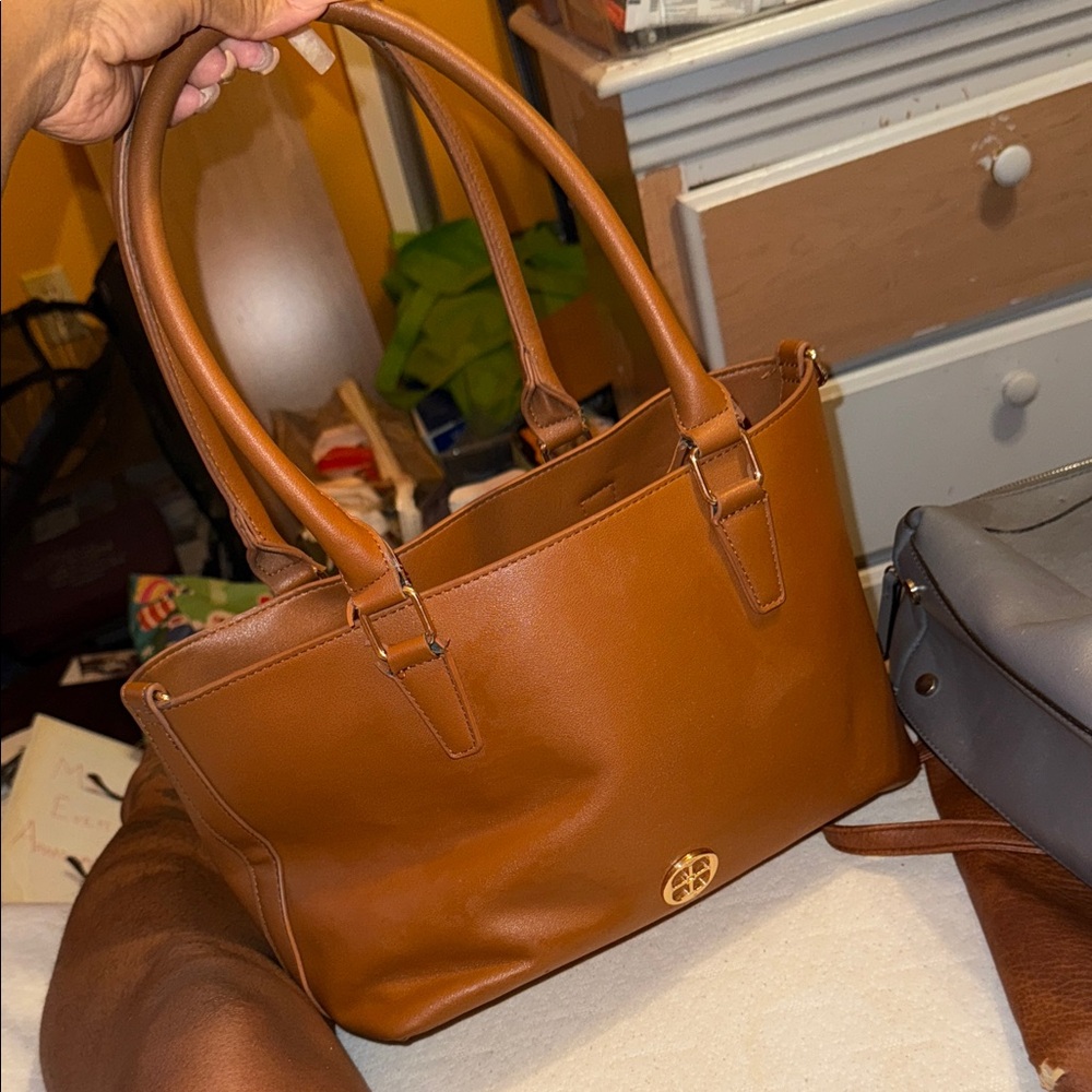 IMAN Tan Leather Tote Bag